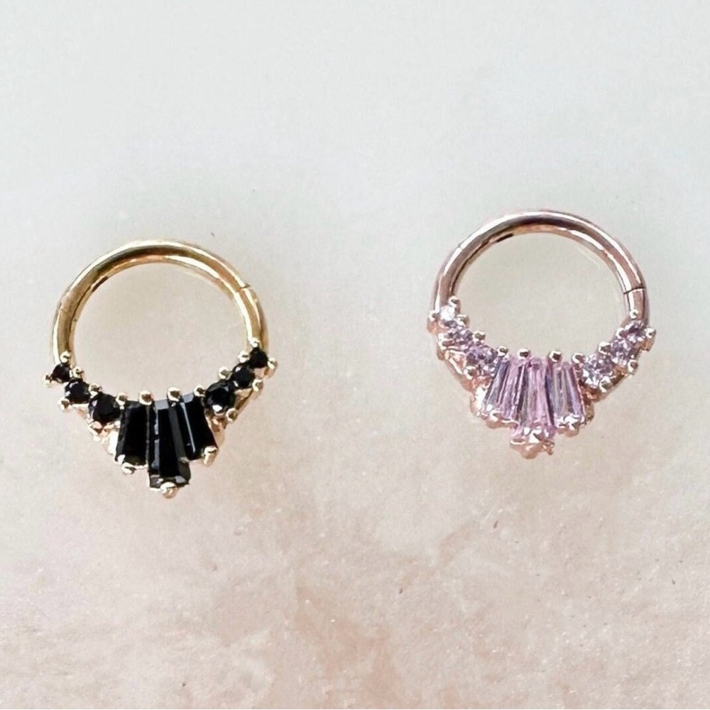 Crystal Septum/Daith Clicker. Gold/Black or Rosegold/Lt. Pink. 16G. 8mm or 10mm.